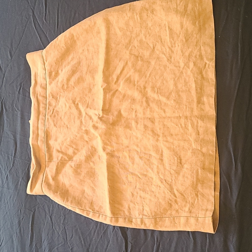 Tan Linen Mini Skirt.